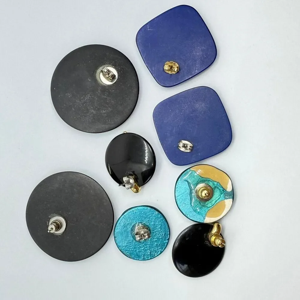 Vintage Earrings Blue Purple Black Gold Colors